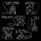 Retro rotary dial telephones chalk sketch icons