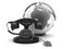 Retro rotary phone, earth globe and computer mouse