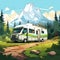 Retro RV in a Flat Mountain Background