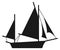 Retro sail ship icon. Black marine boat