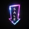 Retro sale neon sign in arrow pointer frame.