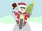 Retro santa claus on motorcycle with snowman flat