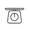 Retro scale icon. Linear logo for measuring and weighing. Black simple illustration of small kitchen scale with round dial and