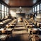 Retro Schoolhouse Interior Architecture Desks Woodwork AI Generated