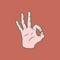 Retro Screen Print Hand Giving The OK Sign Vector