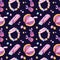 Retro seamless pattern. 90s toys, bubble gum, sweets, candies.