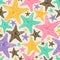 Retro Seamless Pattern Of Colorful Starfish.