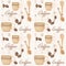 Retro seamless pattern with cup of coffe and spoon