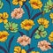 Retro seamless pattern Hand drawn sketch blooming flowers in the garden floral repeat in vector design for fashion , fabric web,