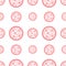 Retro seamless pattern with red outline pizza on the white background