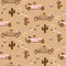 Retro seamless pattern with retro car race in sand desert.