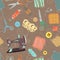Retro seamless pattern with sewing accessories
