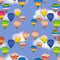 Retro seamless travel balloons pattern on blue background