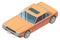 Retro sedan. Isometric front icon. Old car