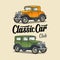 Retro sedan. Side view. Classic Car Club lettering. Engraving