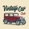 Retro sedan. Side view. Classic Car Club lettering. Flat illustration