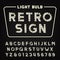 Retro sign alphabet. Vintage light bulb type letters and numbers.