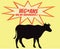 Retro silhouette of cow with comics icons with vegetarian slogan