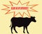 Retro silhouette of cow with comics icons with vegetarian slogan