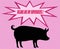 Retro silhouette of pig with comics icons with vegetarian slogan