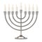 Retro Silver Hanukkah Menorah with Burning Candles. 3d Rendering