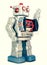 Retro silver robot is waving isolated