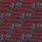 Retro sketch seamless pattern with feather seamless doodle pattern. Maroon red striped background. Dark artwork