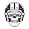 Retro skull in moto helmet. Vintage emblem.