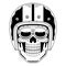 Retro skull in moto helmet. Vintage emblem. Authentic skeleton logo.