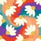 Retro Smile Chamomile Seamless Pattern on 1970 Wavy Swirl Seamless Pattern. Hippie Aesthetic.