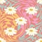 Retro Smile Chamomile Seamless Pattern on 1970 Wavy Swirl Seamless Pattern. Hippie Aesthetic.