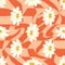 Retro Smile Chamomile Seamless Pattern on 1970 Wavy Swirl Seamless Pattern. Hippie Aesthetic.