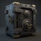 Retro Steampunk Safe, Vintage Banking, Ornate Steel Safe Drawing Imitation, Abstract Generative AI Illustration