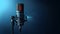 Retro Studio Podcast microphone with radio waves on dark background with copy space AI generated