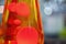 Retro-style in close-up view of a red and orange lava lamp