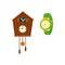 Retro style cuckoo clock and modern wrist watch