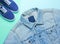 Retro style denim stylish jacket and hipster sneakers