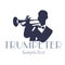 Retro style emblem of trumpeter silhouette. Jazz symbol