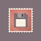 Retro style floppy disk flat stamp with shadow.