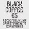 Retro style font. Capital letters and numbers. english alphabet with text Black Coffee 5 euro