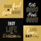 Retro style food quotes set in gold color