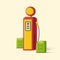 Retro style Gas stationillustration with canisters and hose, 3d soft render style graphics