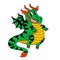 Retro style groovy cartoon dragon. Vintage 70s a funny smiling dragon character, symbol of the year