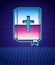 Retro style Holy bible book icon isolated futuristic landscape background. 80s fashion party. Vector