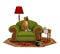 Retro Style Illustration Boxer Dog Puppy in Chair