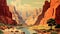 Retro-style Painting Of Grand Canyon And River With Cowboy Imagery