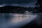 Retro style photo of an empty beach on a rainy evening.