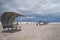 Retro style picnic tables and rest areas inside of White Sands