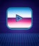 Retro style Play button icon isolated futuristic landscape background. 80s fashion party. Vector