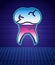 Retro style Tooth with caries icon isolated futuristic landscape background. Tooth decay. 80s fashion party. Vector